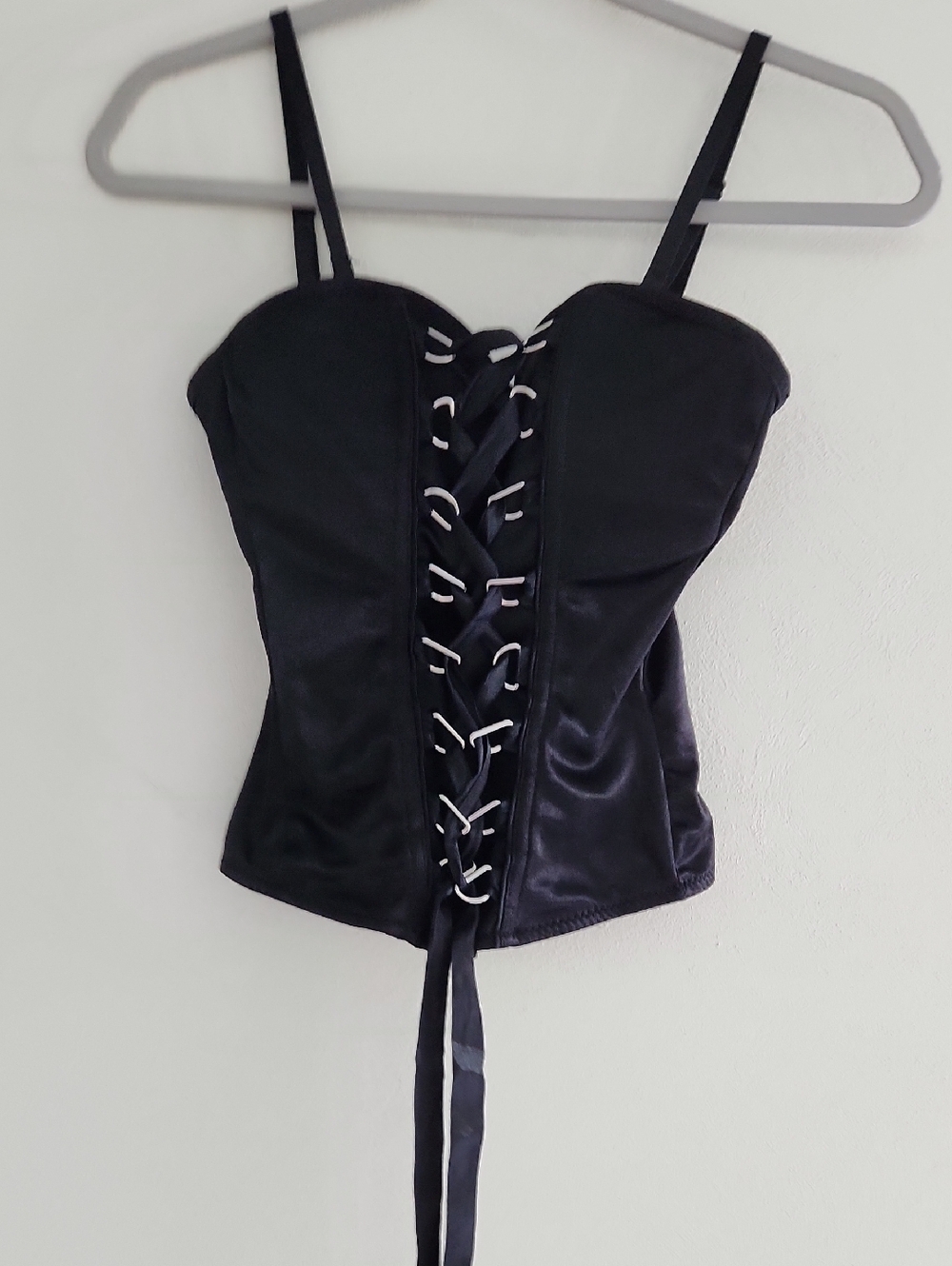 Splendid Black Lace-Up Satin Corset Camisole